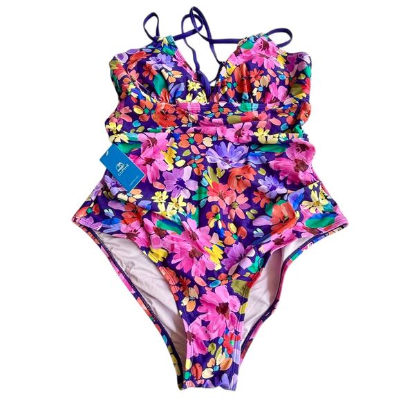 NEW Cupshe SWIMSUIT Women's LG 1PC  V-Neck Tummy Control ADJ Straps Back O-Ring - Picture 2 of 14